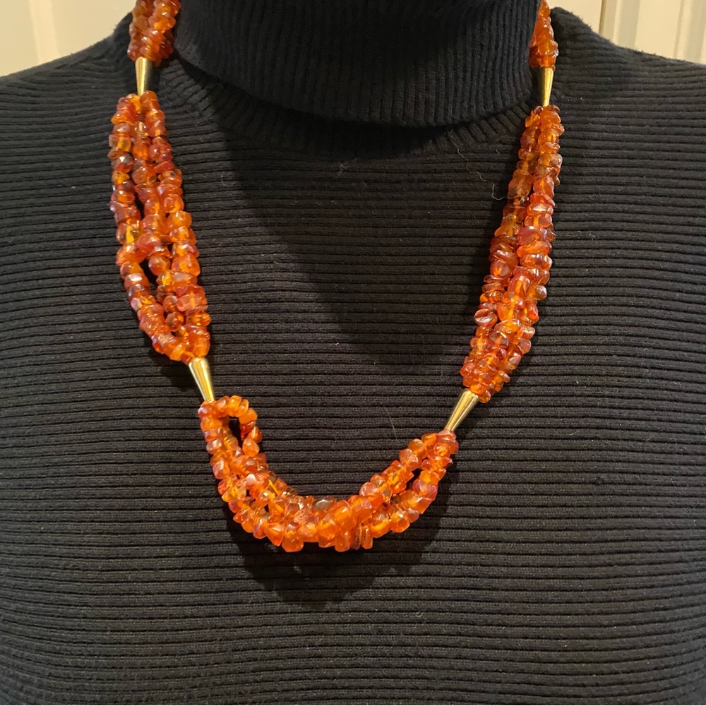Vintage 3 strand genuine amber necklace